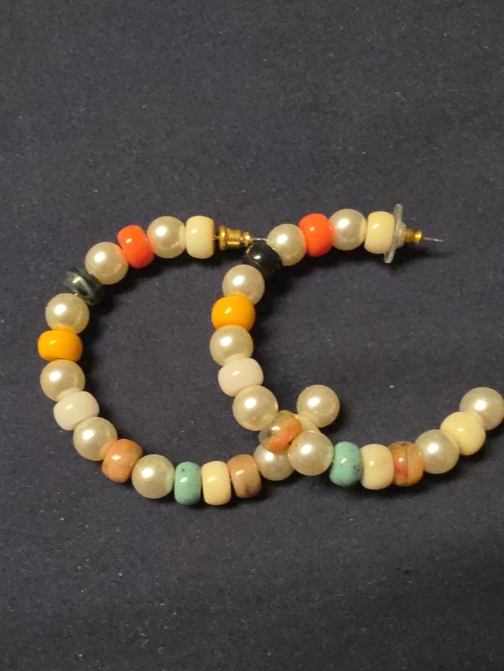 Beaded Pearl Hoop Earrings with Multicolor Accent Beads